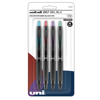 uniball 207 BLX Retractable Gel Pens, Medium Point (0.7mm, Assorted Ink, 4/Pack (1838182)