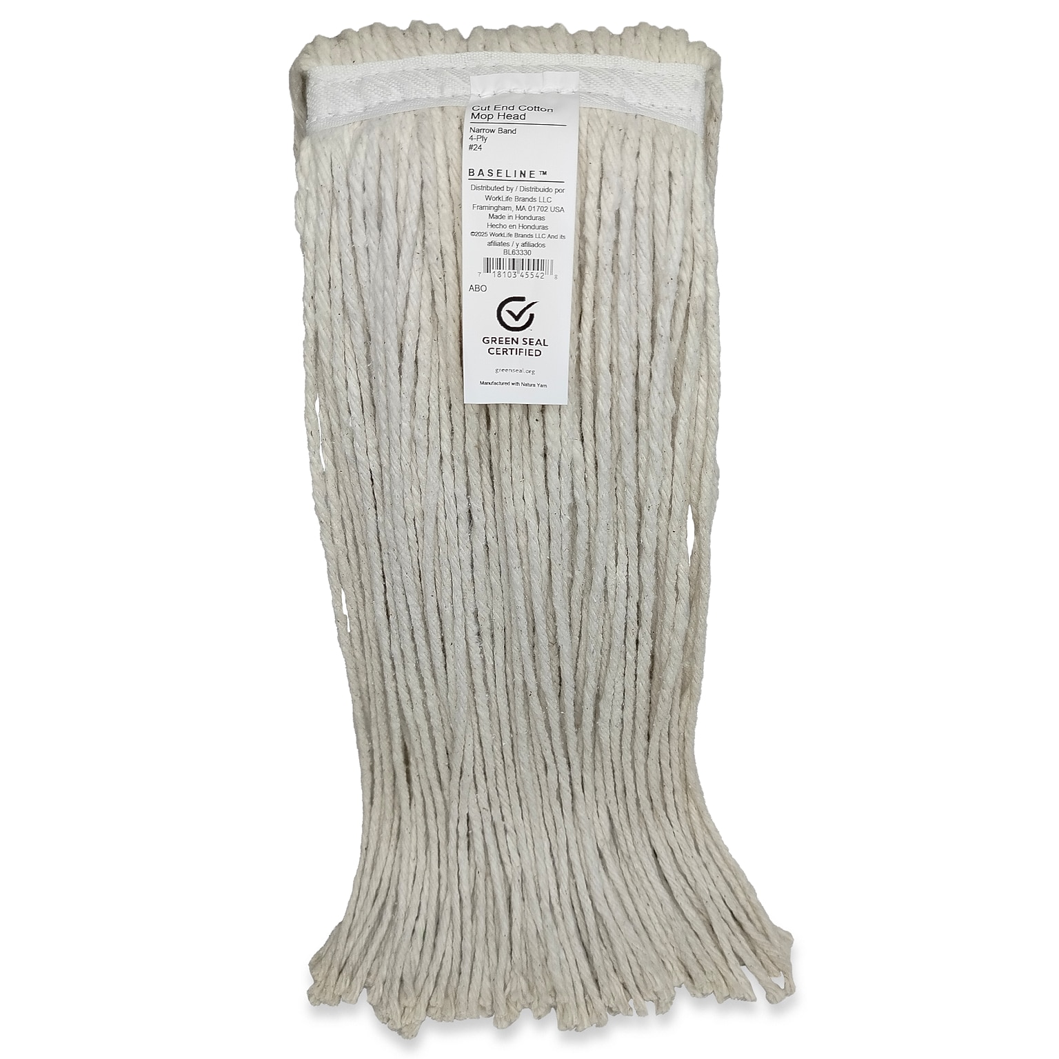 Baseline String Cut-End Wet Mop Head, Cotton, #24, 1.25 Headband, White (BL63330)