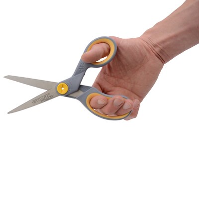 Westcott Titanium Bonded 8" Titanium Heavy Duty General Purpose Scissor, Pointed Tip, Gray/Yellow (13529)