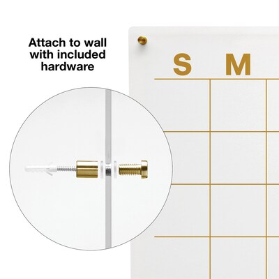 Excello Brands Acrylic Dry-Erase Calendar Whiteboard, 20" x 30", Gold Print (ACRYLBRD-CAL20X30-GLD)