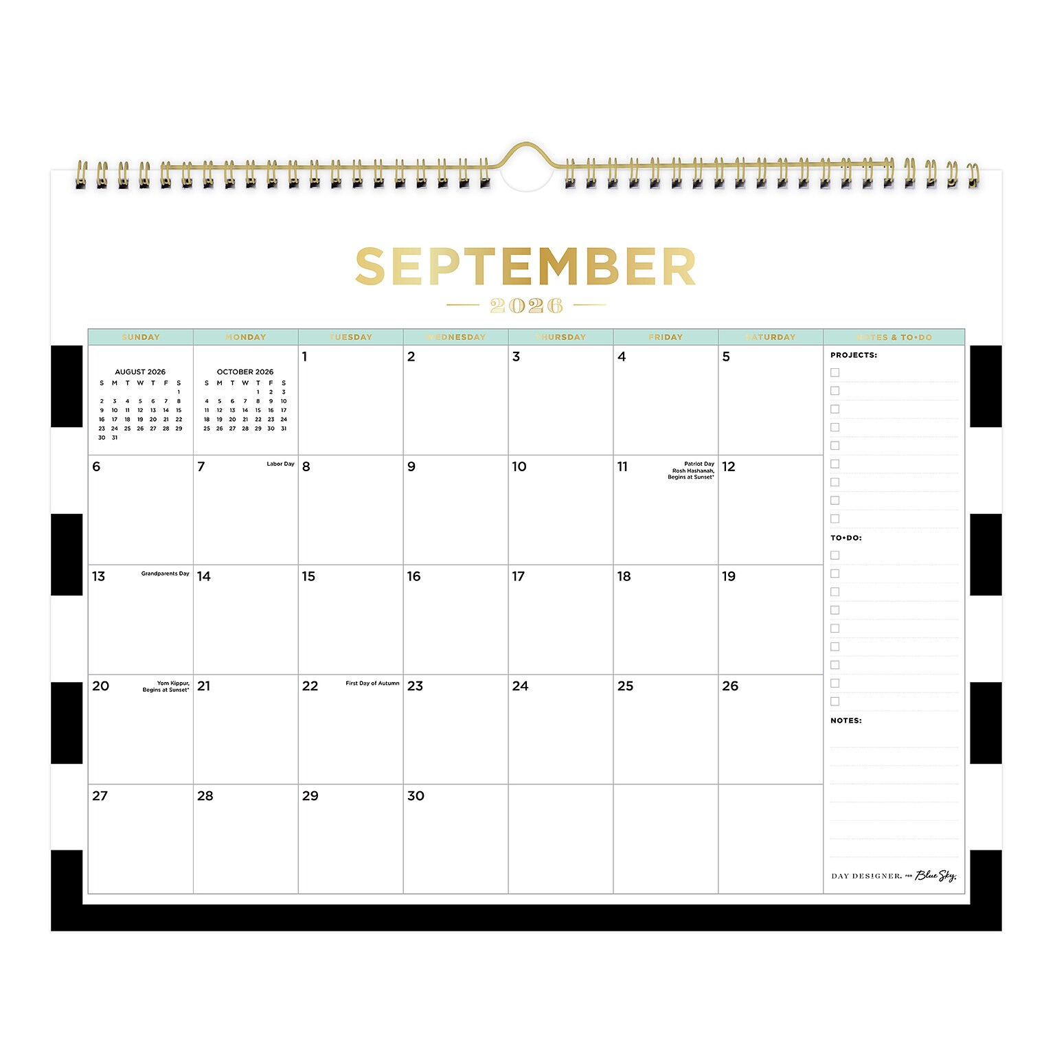 2026-2027 Blue Sky Wirebound Rugby Stripe 12 x 15 Academic Monthly Wall Calendar, Assorted Colors (161400)