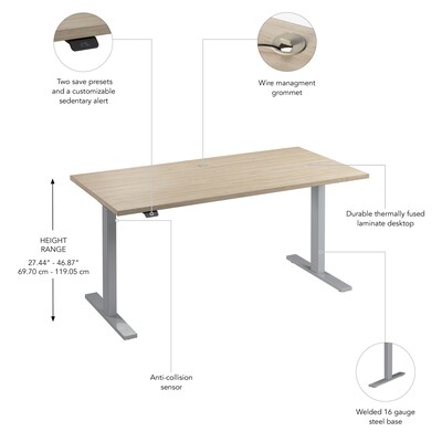 Bush Business Furniture Move 60 Series 60"W Electric Adjustable Standing Desk, Natural Elm/Cool Gray Metallic (M6S6030NESK)