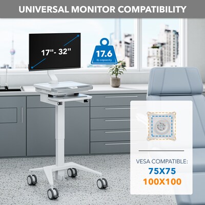 Mount-It! MedHub Mobile Medical Cart Workstation with Monitor Mount and Locking Caster Wheels, White/Grey (MI-16015)
