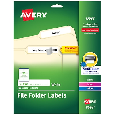 Avery Laser/Inkjet Permanent File Folder Labels, 2/3 x 3-7/16, White, 150 Labels/Pack (8593)