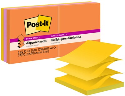 Post-it Super Sticky Pop-up Notes, 3 x 3, Energy Boost Collection, 90 Sheet/Pad, 6 Pads/Pack (R330