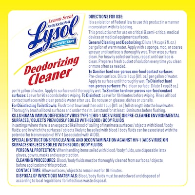 Lysol Professional Disinfecting Deodorizing Cleaner, Concentrate, Lemon Scent, 128 oz. (3624176334)