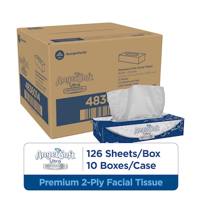 Angel Soft Ultra Professional Series Standard Facial Tissues, 2-Ply, 125 Sheets/Box, 10 Boxes/Pack (