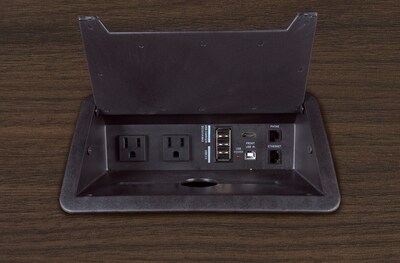 Regency Legacy 24 ft Racetrack Laminate Conference Table with 4 Charging Ports, Neo Walnut (LCTRT28852NW)