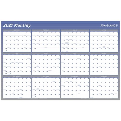 2027 AT-A-GLANCE 36 x 24 Yearly Dry-Erase Wall Calendar, Reversible, White/Blue (A1102-27)