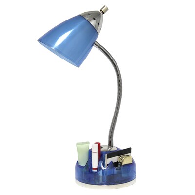Creekwood Home Sleek Essentials 19.5" Basic Swivel Desk Lamp with Charging Outlet and Storage, Clear Blue (CWD-1003-CB)