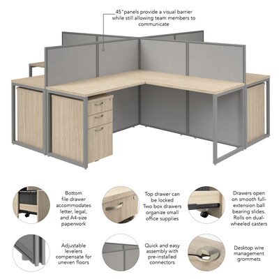 Bush Business Furniture Easy Office 45"H x 119"W 4 Person X-Shaped Cubicle Panel Workstation, Natural Elm (EOD760SNE-03K)