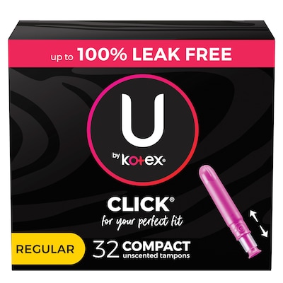 U by Kotex Click Regular Compact Tampon, Unscented, 32/Pack (51583)