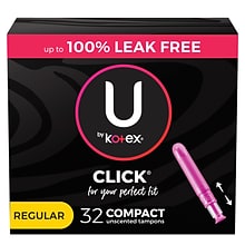 U by Kotex Click Regular Compact Tampon, Unscented, 32/Pack (51583)