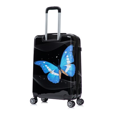 InUSA 24" Hardside Butterfly Suitcase, 4-Wheeled Spinner, TSA Checkpoint Friendly, Black Butterfly (IUAPC00M-BBU)