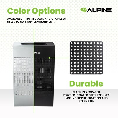 Alpine Industries Stainless Steel Trash Can, 13 Gallon, Black (ALP438-13-BLK)