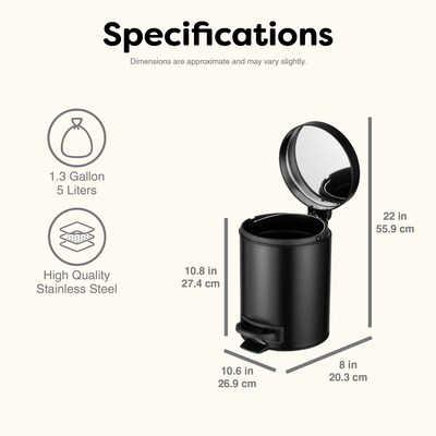 Nine Stars Stainless Steel Step Trash Can, 1.3 Gallon, Black (SOT-5-1MB)