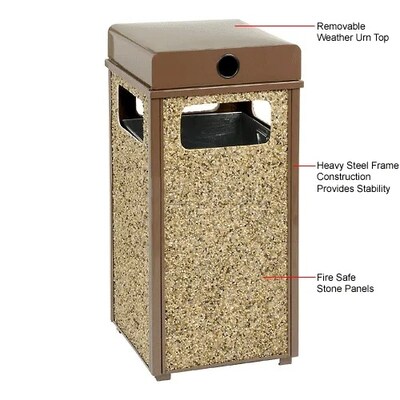 Global Industrial Stone Panel Trash Weather Urn, 24 Gallon Capacity, 17-1/2"W x 17-1/2"D x 36"H, Brown (238241BN)