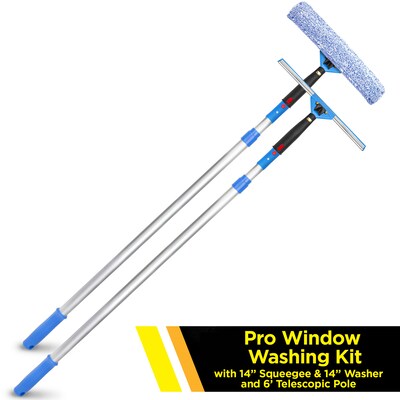 Gritt Commercial Pro Telescoping 14" Window Cleaning Squeegee Kit, Blue/Silver, 3 Piece/Kit ( GRI137-6F-14)