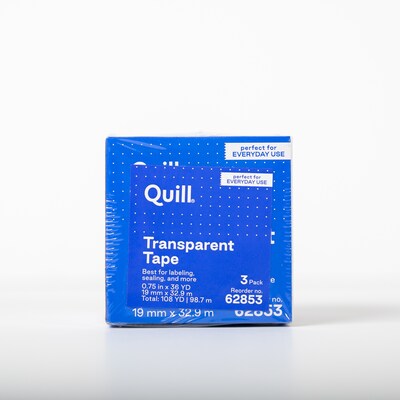 Quill Transparent Tape Refill, 3/4" x 36 yds., 3 Rolls/Pack (62853-QCC)