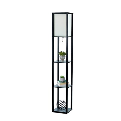 Simple Designs Etagere Organizer 62.5" Floor Lamp with Rectangular Shade, Black (LF1014-BLK-CCLB)