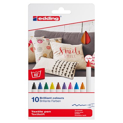 Edding Edd Textile Markers and Pens, 4600 Series Textile Pen, Assorted Ink, 10/Set (EDD4460010999)