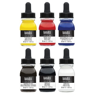 Liquitex Professional Acrylic Ink, Essential Colors, 30 mL Bottles, 6/Pack (LIQ3699314)