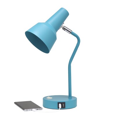 Simple Designs Sleek Essentials LED Desk Lamp, 15.2", with USB Ports, Cyan Blue (LD1072-CYN)