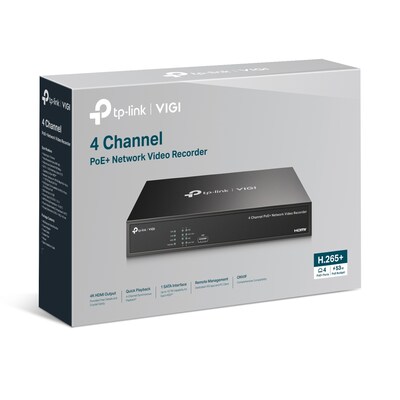 TP-Link VIGI NVR Series Indoor/Outdoor Security Camera System, 4-Channel, Black (NVR1004H-4P-2TB)