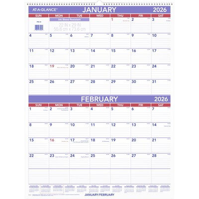 2026 AT-A-GLANCE 22 x 29 Two-Month Wall Calendar, White/Purple (PM9-28-26)