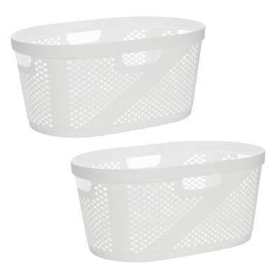 Mind Reader 10.57-Gallon Laundry Basket with Handles, Plastic, White, 2/Set (2HHAMP40-WHT)