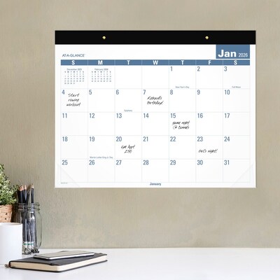 2026 AT-A-GLANCE Easy-to-Read 21.75" x 17" Monthly Desk Pad Calendar, White/Blue (SKLP24-32-26)
