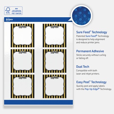 Avery Square Laser/Inkjet Multipurpose Labels, 3" x 3", White, 60/Pack (19479370941)