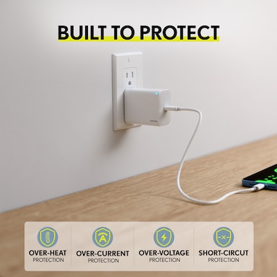 Overtime W27 65W GaN3 USB-C Wall Charger and 60W USB-C 6 ft. Cable Bundle, White (OCHW27WHBD1)