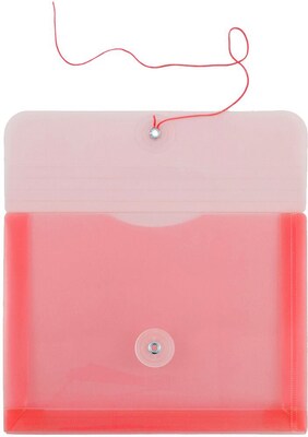 JAM Paper Premium Plastic Filing Envelope with Button & String Closure, Pink, 3/Pack (920B1PIX3)