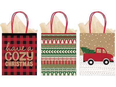 Amscan Cozy Christmas Gift Bags, Assorted Colors, 15/Pack (170531)