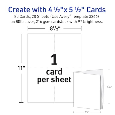Avery Quarter-Fold Greeting Cards with Envelopes, 4.25" x 5.5", Matte White, Inkjet, 20/Pack (03266)