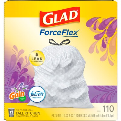 Glad ForceFlexPlus Tall Kitchen Trash Bags, 13 Gallon, 80 Bags  (Mediterranean Lavender Scent, Febreze Freshness)
