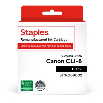 Staples Remanufactured Black Standard Yield Ink Cartridge Replacement for Canon CLI-8BK (TR0620B002/ST0620B002)