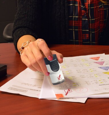 Accu-Stamp Check Mark Round Pre-Inked Stamp, Red Ink (035658)