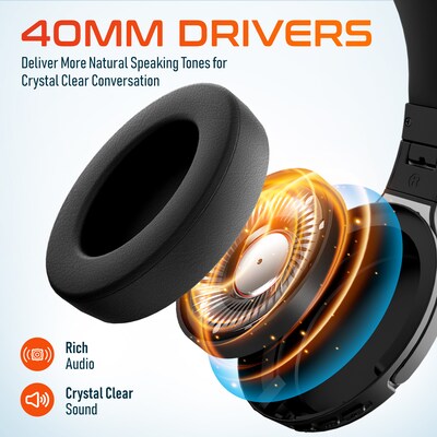 Delton M101 Wireless Active Noise Canceling Bluetooth Stereo Business/Gaming Over-the-Ear Computer Headset, Black (DBHM101D)