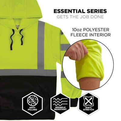 Ergodyne GloWear 8311BK High Visibility Long Sleeve Black Bottom Hooded Sweatshirt, ANSI Type R Class 3, Lime, Medium (22873)