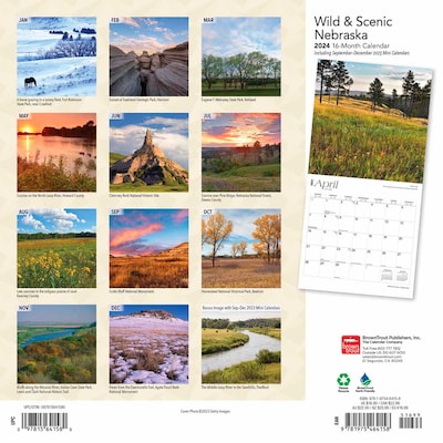 2024 BrownTrout Nebraska Wild & Scenic 12" x 24" Monthly Wall Calendar (9781975464158)