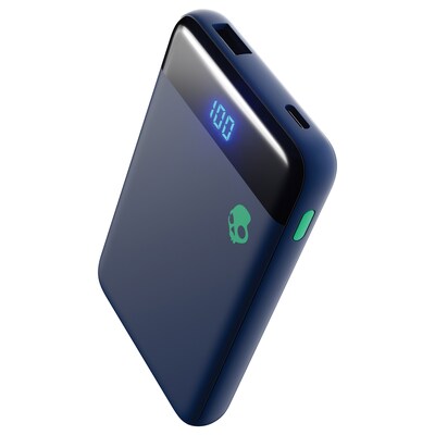Skullcandy Stash Mini USB-A/USB-C Power Bank for Multiple Brands, 5000 mAh, Dark Blue/Green (SKD7PMZP750)