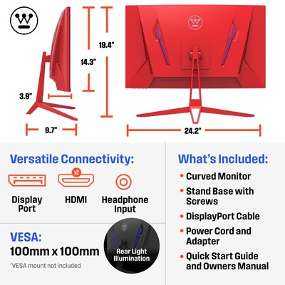 Westinghouse RX6250 27" Curved FHD 200Hz LED AMD FreeSync Gaming Monitor, Built in Speakers, Red (WC27RX6250R)