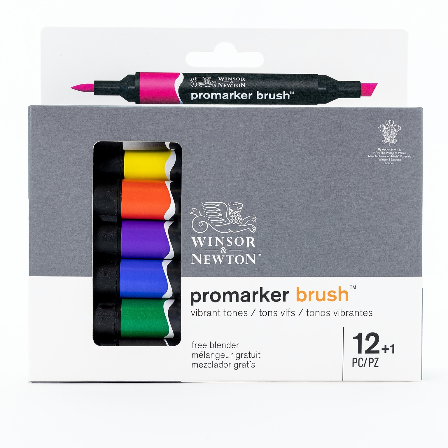 Winsor & Newton Promarker Dual-Tip Brush Alcohol Based Marker, Vibrant Tones, 12/Pack (WNX0290145)
