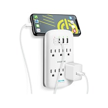 Overtime Wall Outlet Extender, 6 Outlets and 2 USB/2 USBC Ports, Surge Protector, White (OTWP6AC4USB