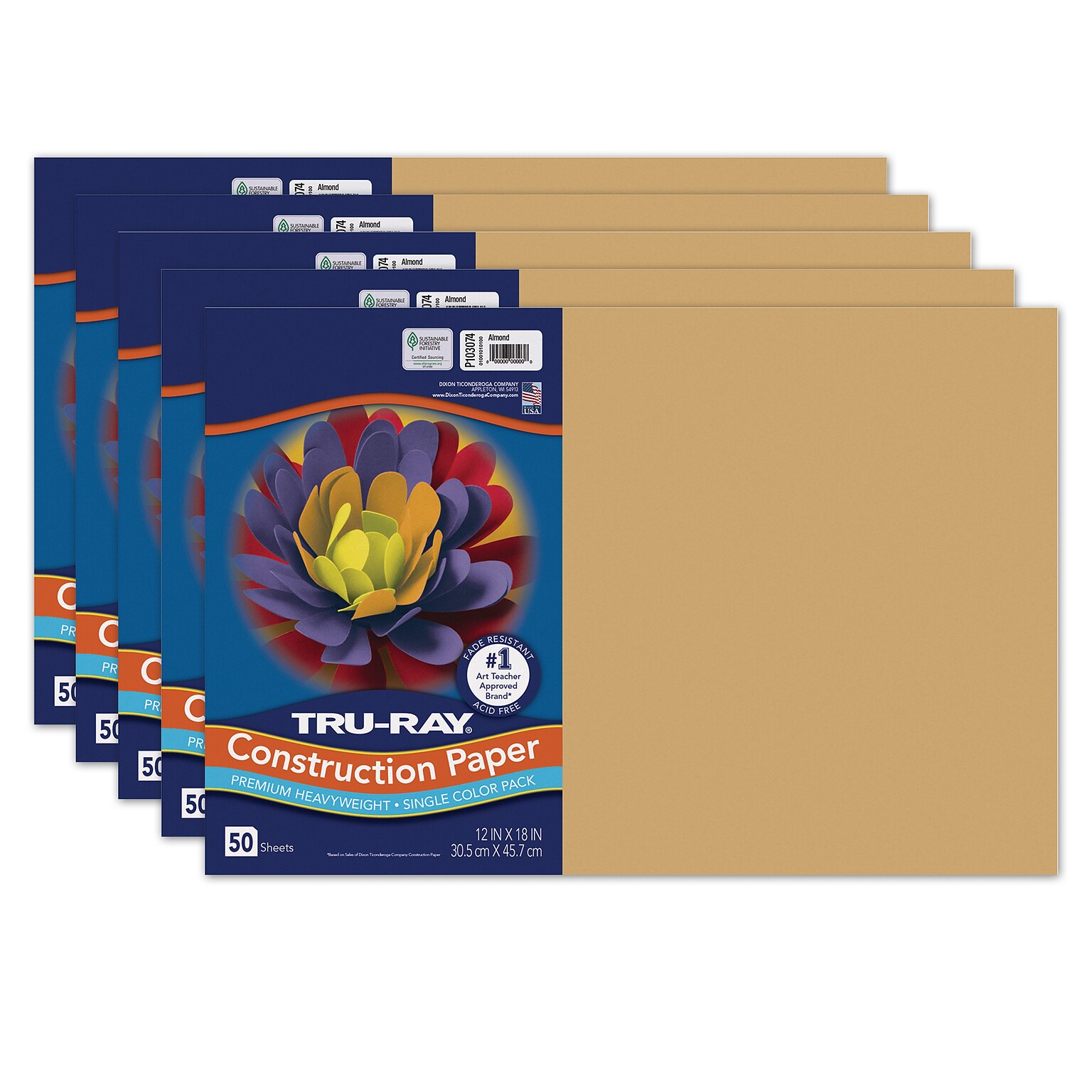 Tru-Ray 12 x 18 Construction Paper, Almond, 50 Sheets/Pack, 5 Packs/Bundle (PAC103074-5)