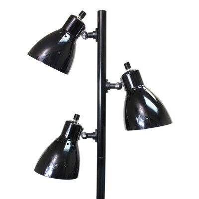 Creekwood Home Essentix 64" Metal 3 Light Floor Lamp with Adjustable Cone Shades (CWF-3002-BK)