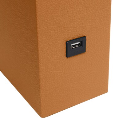 Lalia Home Lexington 21" Leather Base Modern Home Décor Bedside Table Lamp, White Rectangular Fabric Shade, Tan (LHT-3012-TN)