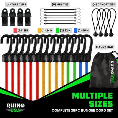 Rhino USA 28 Piece Bungee Cord Set